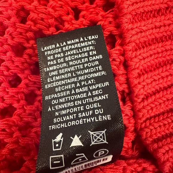 Lafayette 148 New Yotk Red Open Knit Short Cap Sleeve Sweater sz M EUC - Picture 7 of 7